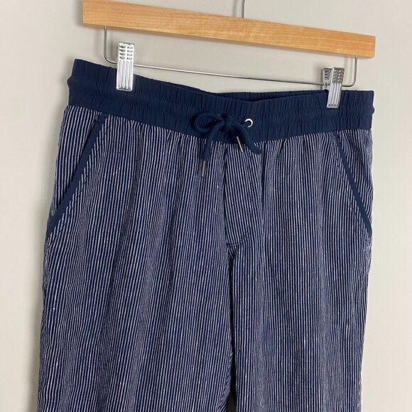 Athleta Striped Bali Linen Ankle Cropped Pants Womens 6 Blue - Picture 3 of 8